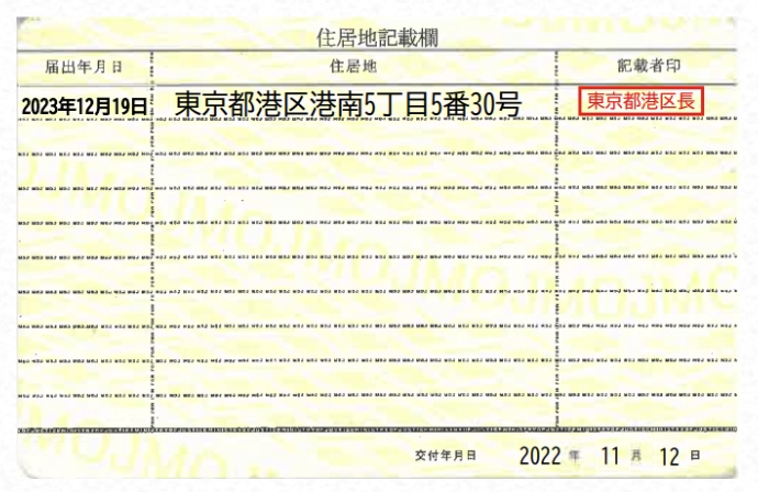 特別永住者証明書「裏面」